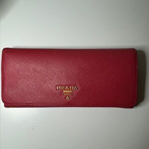 Prada Saffiano Leather Long Wallet in Peonia